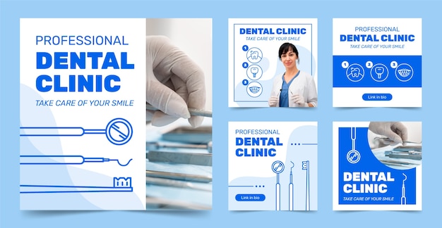 Publicaciones de instagram de clínica dental mínima de diseño plano