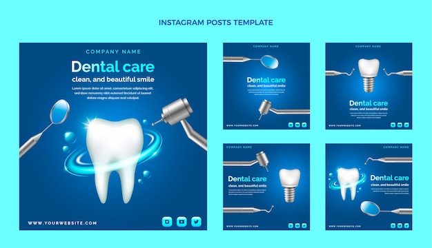 Vector gratuito publicaciones de instagram de clínica dental realista