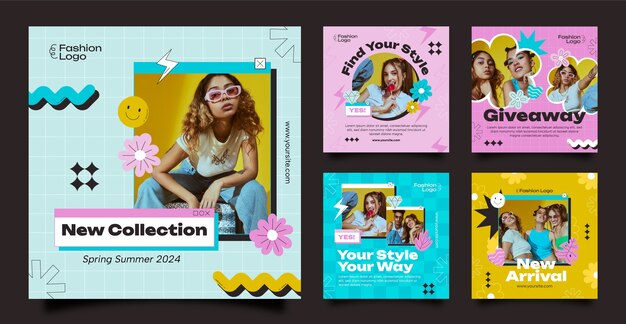 Publicaciones de instagram de colección de moda de diseño plano