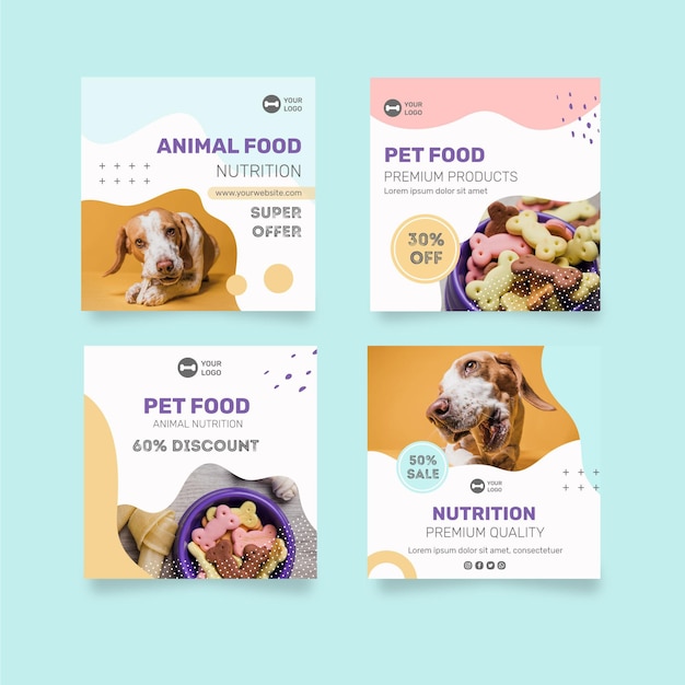 Vector gratuito publicaciones de instagram de comida para animales