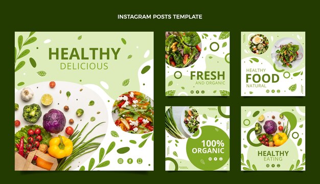 Publicaciones de instagram de comida de diseño plano