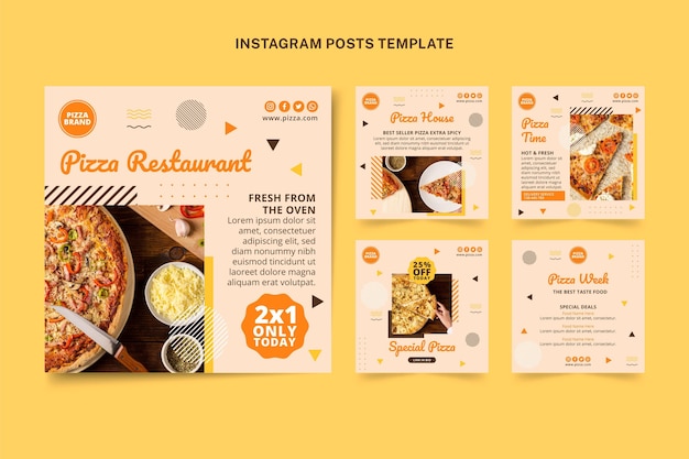 Vector gratuito publicaciones de instagram de comida plana