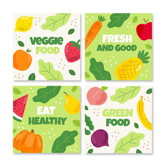 Publicaciones de instagram de comida vegetariana dibujadas a mano
