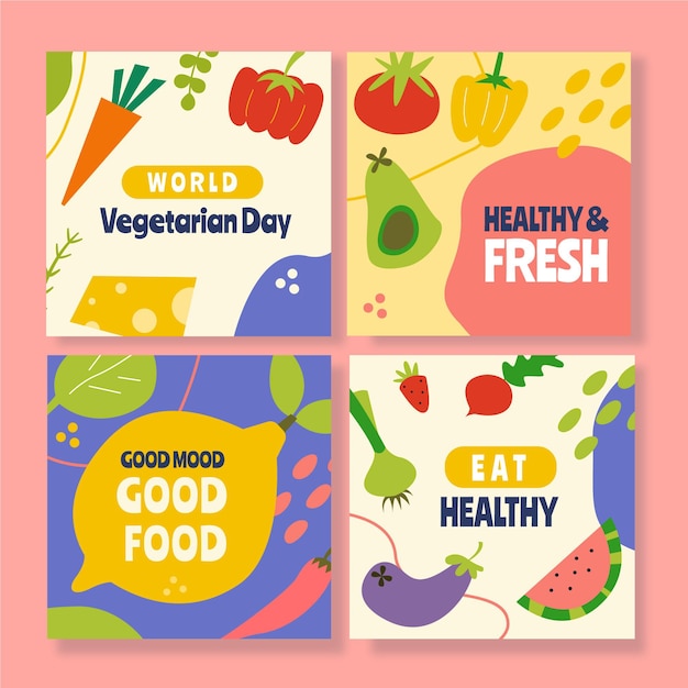 Vector gratuito publicaciones de instagram de comida vegetariana dibujadas a mano