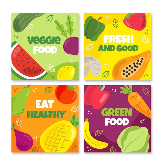 Publicaciones de instagram de comida vegetariana de diseño plano