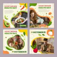 Vector gratuito publicaciones de instagram de comida vegetariana plana dibujadas a mano