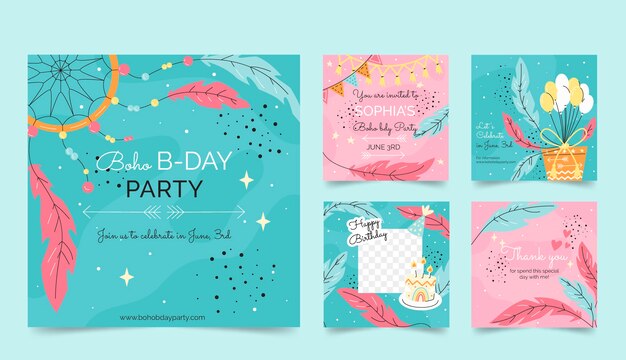 Publicaciones de instagram de cumpleaños boho dibujadas a mano