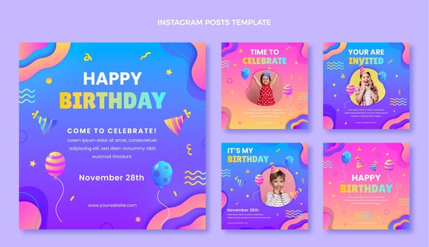 Publicaciones de instagram de cumpleaños colorido degradado