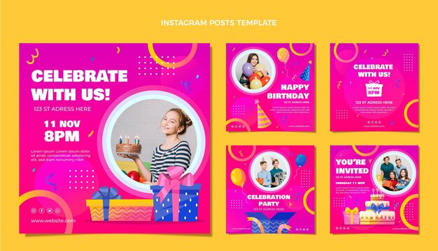 Publicaciones de instagram de cumpleaños colorido degradado