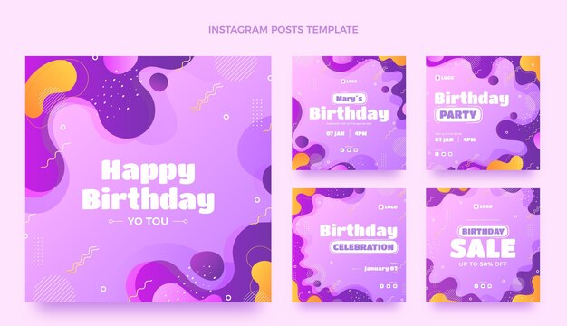 Publicaciones de instagram de cumpleaños dinámico degradado