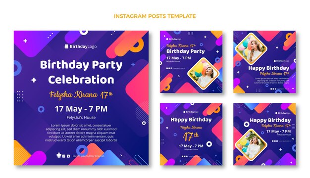 Publicaciones de instagram de cumpleaños geométricas con degradado