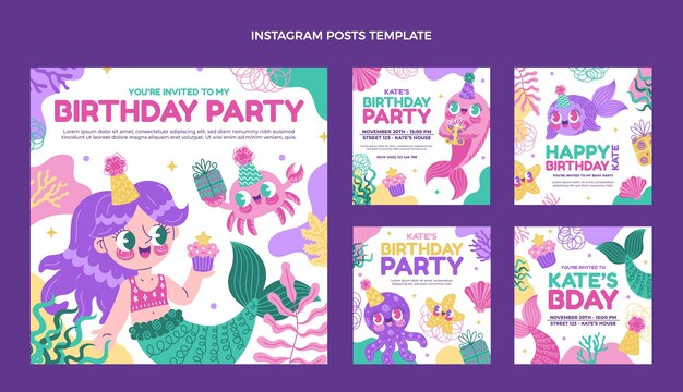 Publicaciones de instagram de cumpleaños infantiles dibujadas a mano