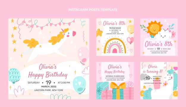 Publicaciones de instagram de cumpleaños infantiles dibujadas a mano