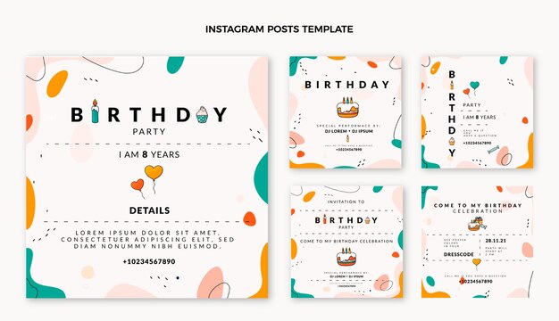 Publicaciones de instagram de cumpleaños minimalistas de diseño plano