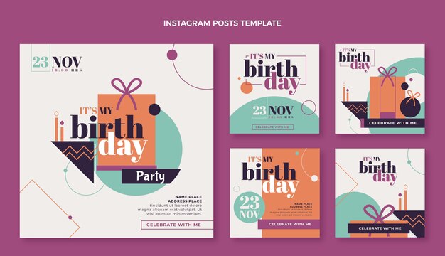 Publicaciones de instagram de cumpleaños minimalistas de diseño plano