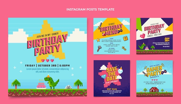 Vector gratuito publicaciones de instagram de cumpleaños nostálgico de diseño plano de los 90