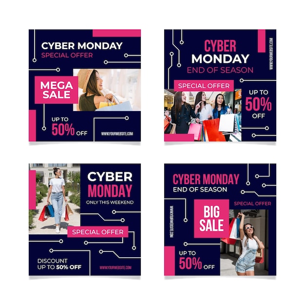 Vector gratuito publicaciones de instagram de cyber monday