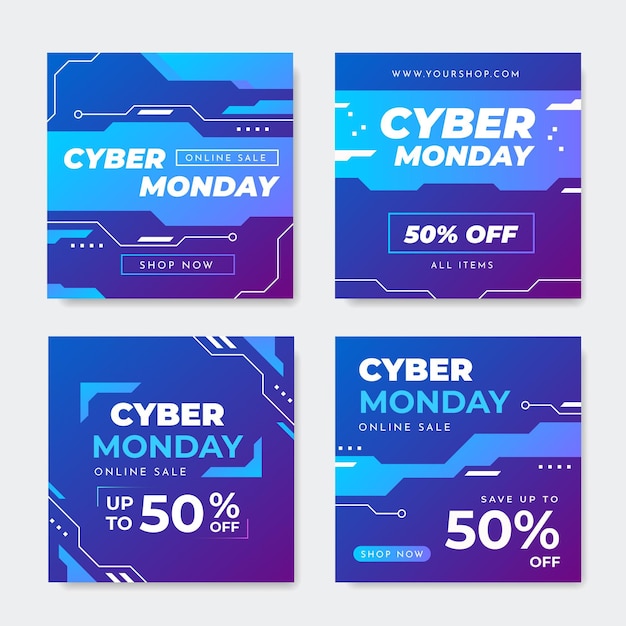 Vector gratuito publicaciones de instagram de cyber monday