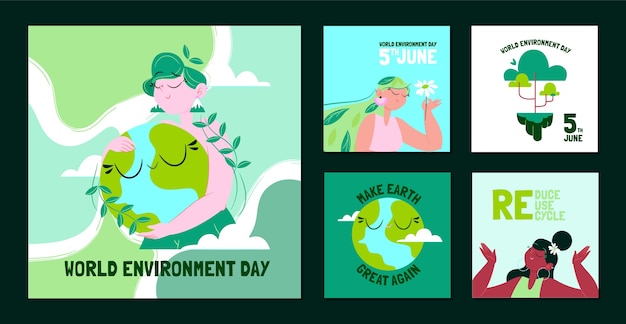 Publicaciones de instagram del día mundial del medio ambiente dibujadas a mano
