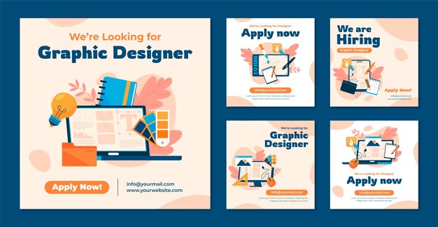 Publicaciones de instagram de diseñador gráfico dibujadas a mano.