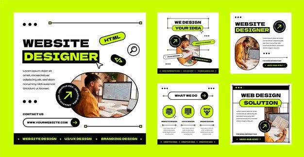 Publicaciones de instagram de diseñador web de diseño plano