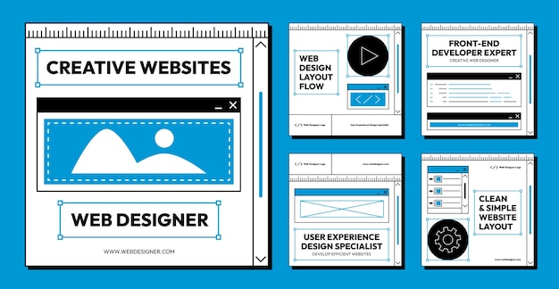 Publicaciones de instagram de diseñador web de diseño plano