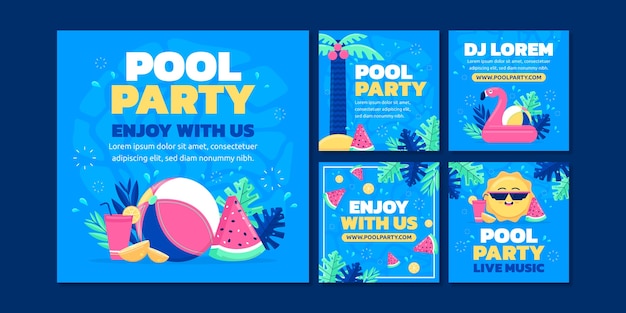 Publicaciones de instagram de entretenimiento de fiesta en la piscina