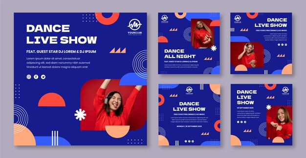 Publicaciones de instagram de espectáculo de baile de diseño plano