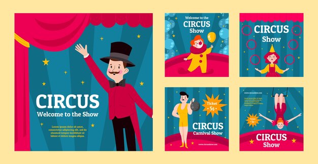 Publicaciones de instagram de espectáculo de circo de dibujos animados