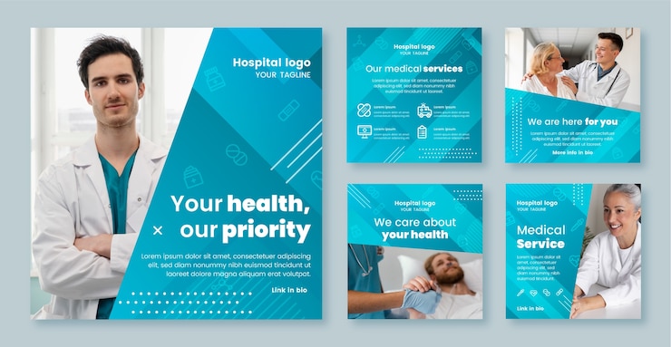 Vector gratuito publicaciones de instagram de establecimiento de salud degradado