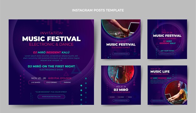 Publicaciones de instagram del festival de música de semitono degradado