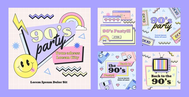 Publicaciones de instagram de fiesta de los 90 dibujadas a mano
