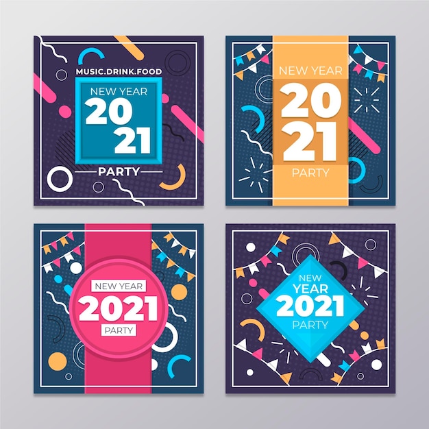 Vector gratuito publicaciones de instagram de fiesta de año nuevo 2021