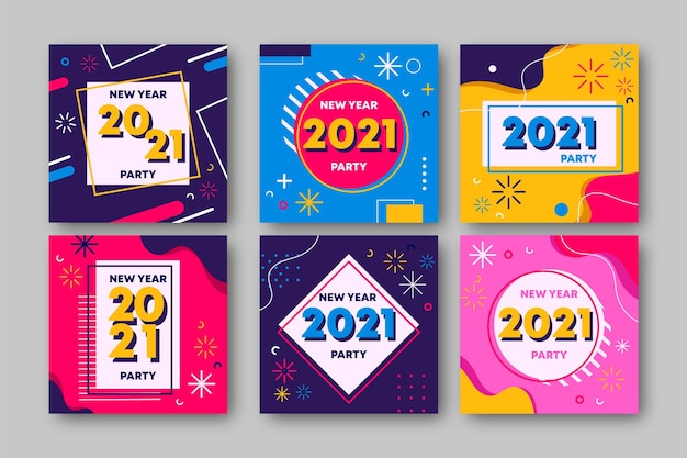 Vector gratuito publicaciones de instagram de fiesta de año nuevo 2021