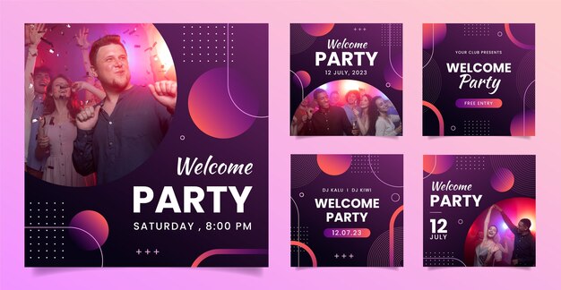 Publicaciones de instagram de la fiesta de bienvenida degradada