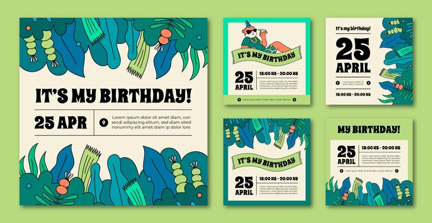 Publicaciones de instagram de la fiesta de cumpleaños de la selva dibujadas a mano