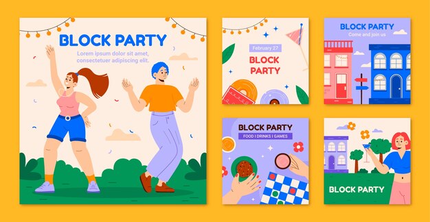 Las publicaciones de Instagram de la fiesta de diseño de bloques planos