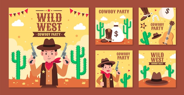 Publicaciones de instagram de fiesta vaquera de diseño plano