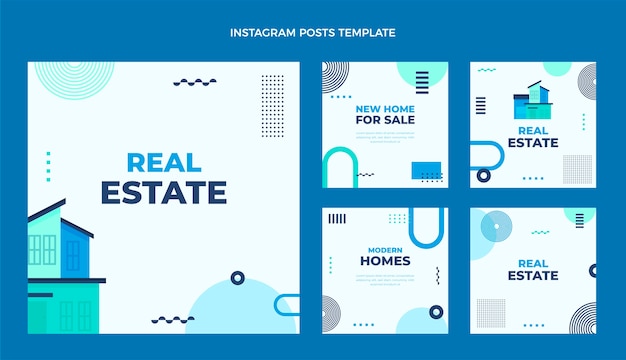 Vector gratuito publicaciones de instagram de inmobiliaria de diseño plano