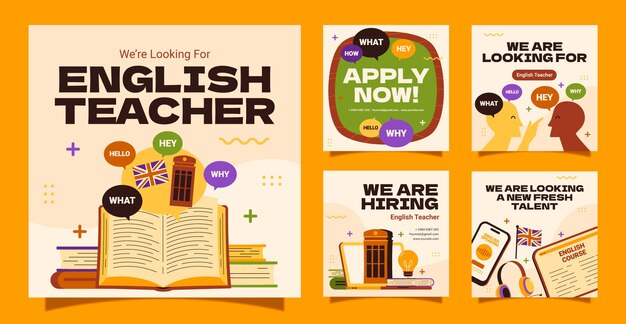 Publicaciones de instagram de lecciones de inglés dibujadas a mano
