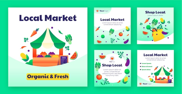 Publicaciones de instagram del mercado local degradado