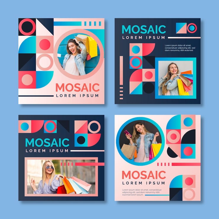 Vector gratuito publicaciones de instagram de mosaico degradado con foto