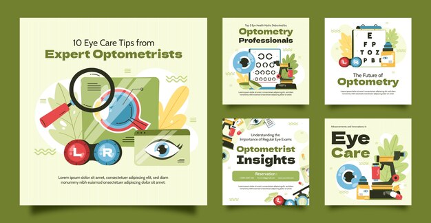 Publicaciones de instagram de optometrista de diseño plano