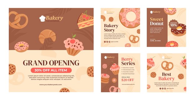 Publicaciones de instagram de panadería dibujadas a mano
