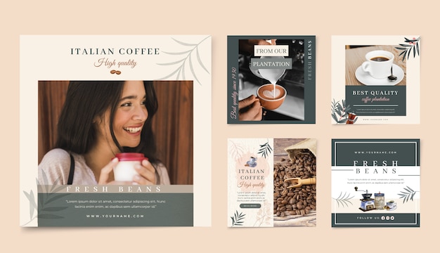 Vector gratuito publicaciones de instagram de la plantación de café en acuarela