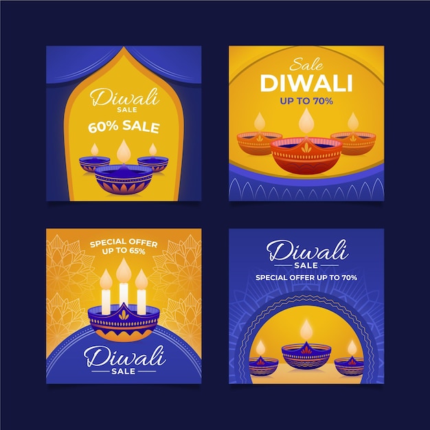 Vector gratuito publicaciones de instagram de rebajas de diwali