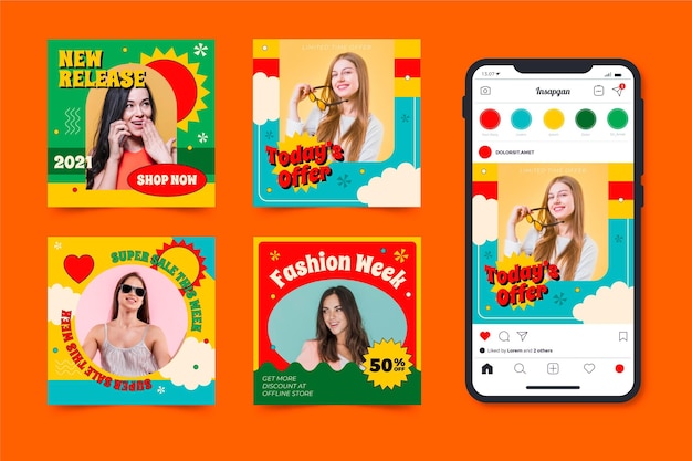 Vector gratuito publicaciones de instagram de rebajas maravillosas