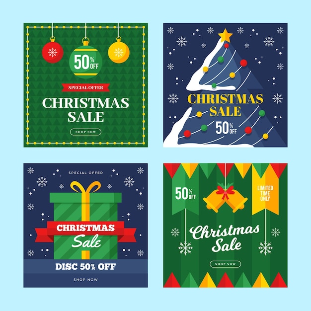 Vector gratuito publicaciones de instagram de rebajas de navidad