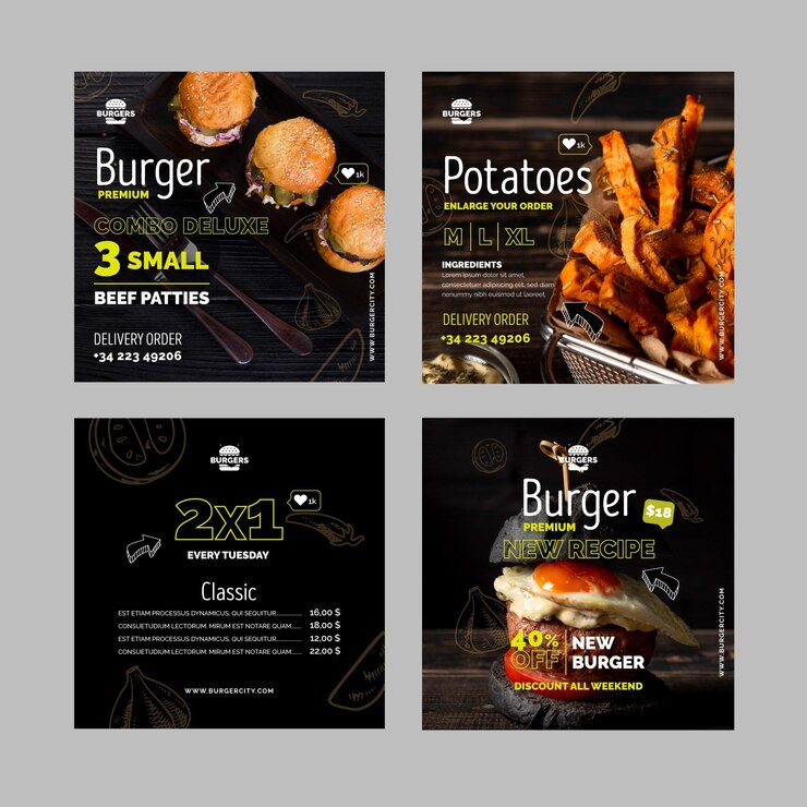 Vector gratuito publicaciones de instagram de restaurante de hamburguesas