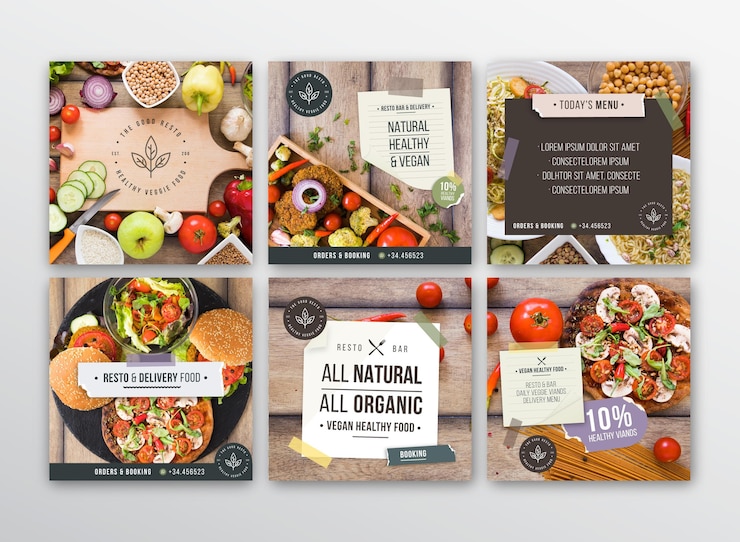 Vector gratuito publicaciones de instagram de restaurante vegetariano